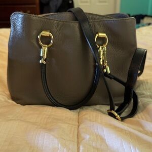 Elegant Black and Brown Leather Handbag